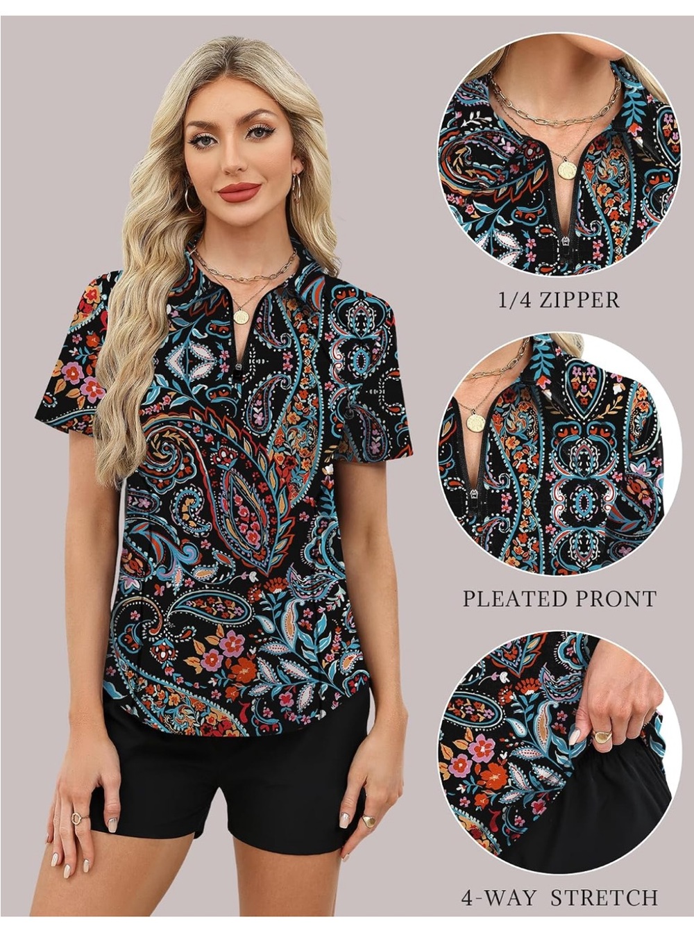 LUYAA Womens Golf Shirt Summer 1/4 Zip up Polo Shirts for Women Short Sleeve Moi
